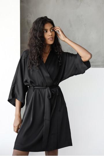 Халат женский кимоно шелковый, цвет черный