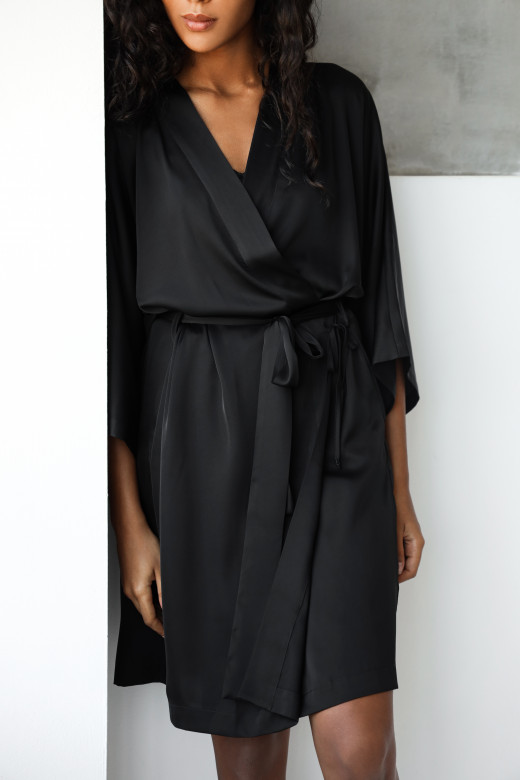 Халат жіночий кімоно шовковий, колір чорний