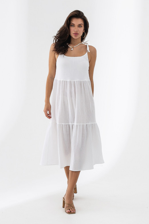 Білий жіночий сарафан з бавовняного мусліну
