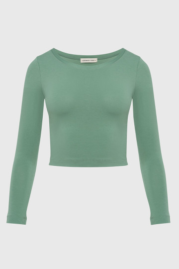 Лонгслів жіночий укорочений, зелений