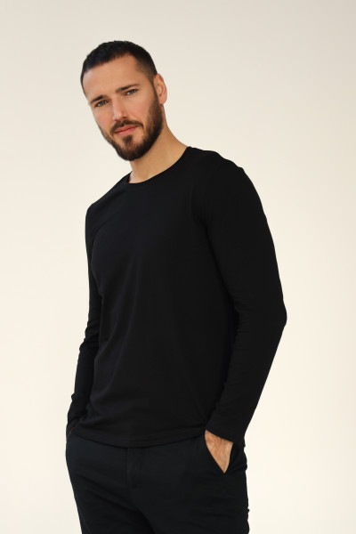 Лонгслив мужской базовый из хлопка, цвет черный