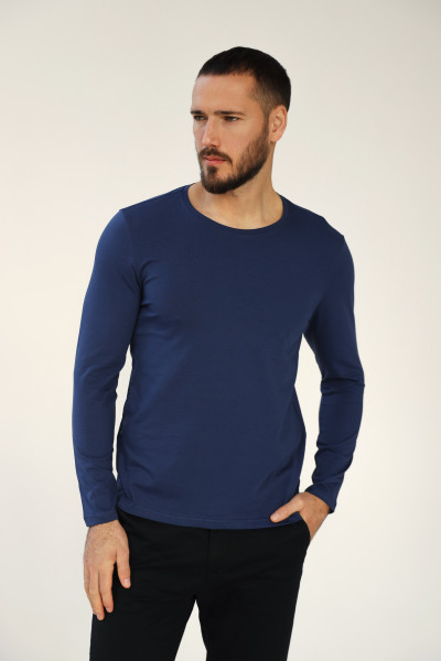 Лонгслив мужской базовый из хлопка, цвет синий
