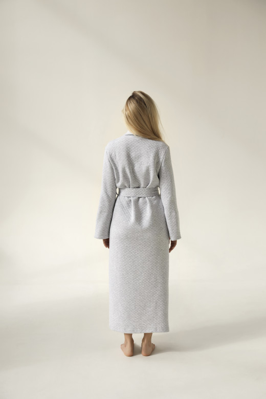 Халат жіночий довгий зі стьобаного утепленного трикотажу, сірий меланж