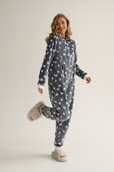 Жіночий кігурумі з велсофту з принтом лапка, сірий