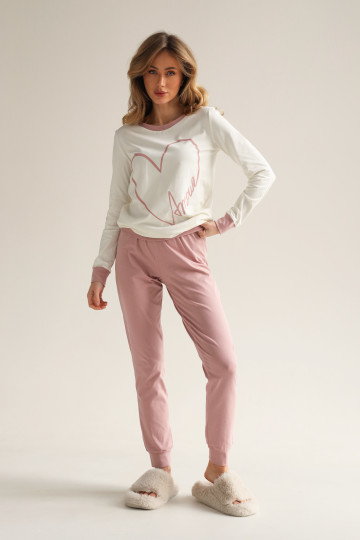 Пижама женская AMOUR лонгслив и брюки, цвет розовый