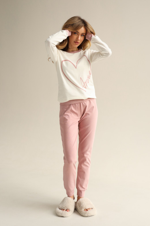 Піжама жіноча AMOUR лонгслів та штани, колір рожевий