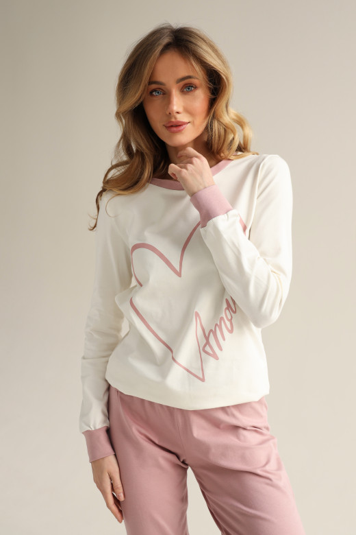 Пижама женская AMOUR лонгслив и брюки, цвет розовый