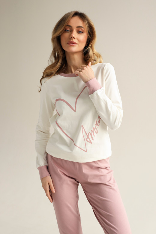 Піжама жіноча AMOUR лонгслів та штани, колір рожевий
