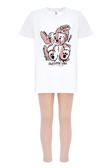 Комплект дитячий лосини та футболка з принтом LOVE, колір білий, бежевий, рожевий