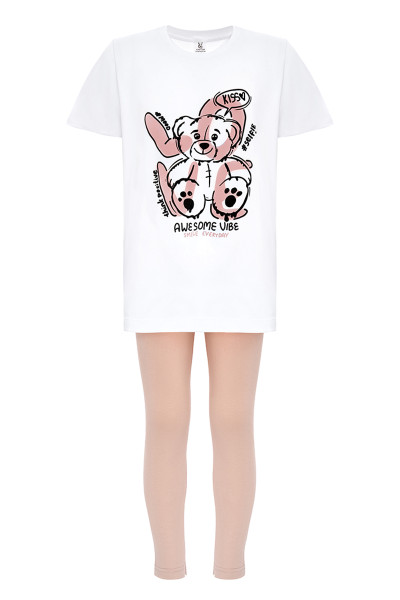 Комплект дитячий лосини та футболка з принтом LOVE, колір білий, бежевий, рожевий