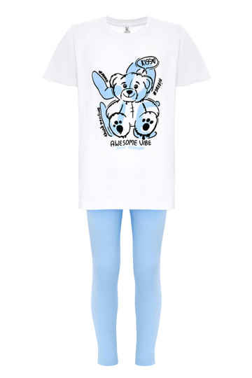 Комплект дитячий лосини та футболка з принтом LOVE, колір білий та блакитний