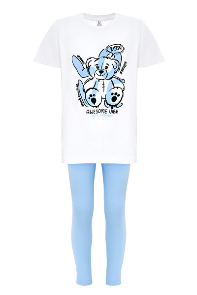 Комплект дитячий лосини та футболка з принтом LOVE, колір білий та блакитний