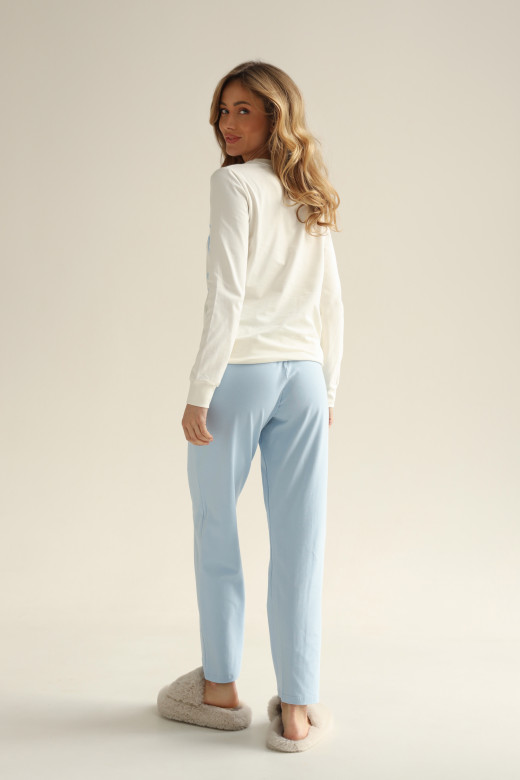 Піжама жіноча AMOUR лонгслів та штани, колір блакитний
