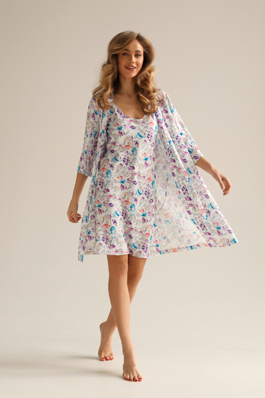 Жіночий шовковий комплект German Volf з квітковим принтом: сорочка та халат