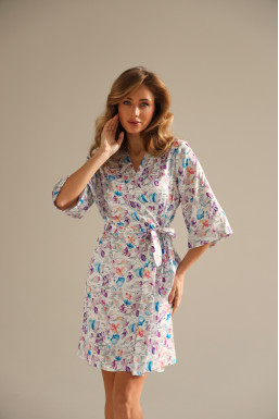 Жіночий шовковий комплект German Volf з квітковим принтом: сорочка та халат