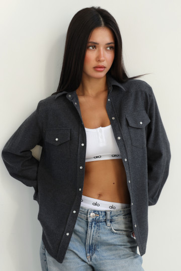 Рубашка женская фланелевая, цвет темно-серый