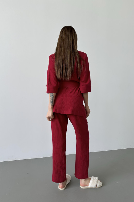 Костюм домашній жіночий халат короткий та штани, колір бордо