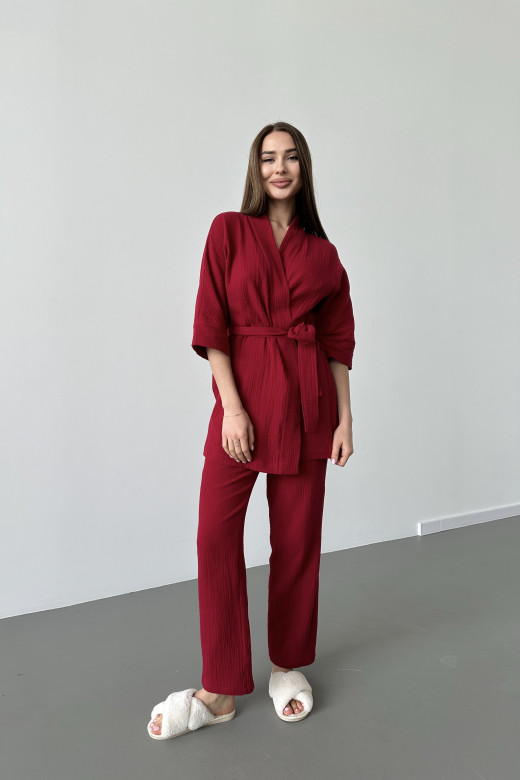 Женский домашний муслиновый костюм German Volf: халат и штаны