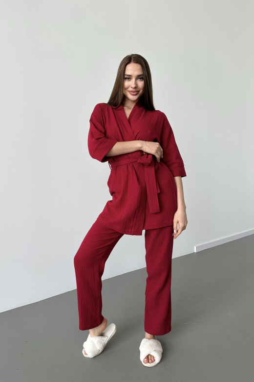 Женский домашний муслиновый костюм German Volf: халат и штаны