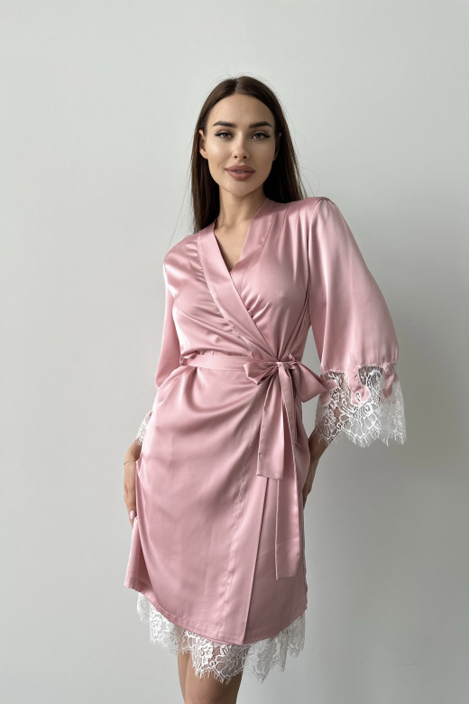 Жіночий шовковий комплект для дому та сну German Volf з мереживом, рожевий Жіночий шовковий комплект для дому та сну German Volf з мереживом, рожевий