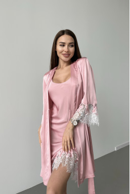  Женский шелковый комплект для дома и сна German Volf с кружевом, розовый