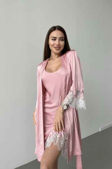 Жіночий шовковий комплект для дому та сну German Volf з мереживом, рожевий