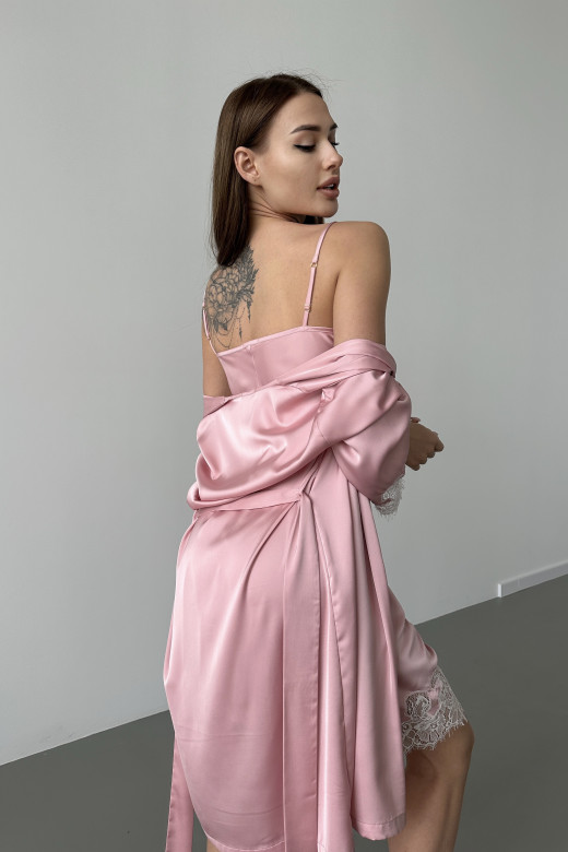 Жіночий шовковий комплект для дому та сну German Volf з мереживом, рожевий Жіночий шовковий комплект для дому та сну German Volf з мереживом, рожевий