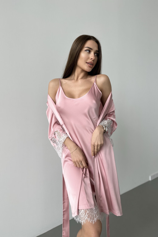 Жіночий шовковий комплект для дому та сну German Volf з мереживом, рожевий Жіночий шовковий комплект для дому та сну German Volf з мереживом, рожевий