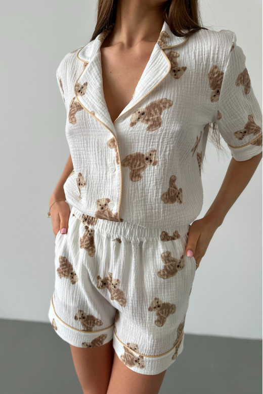 Пижамный муслиновый комплект рубашки и шорты, принт мишки