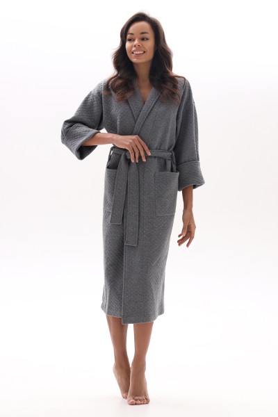 Халат женский длинный из стеганного утепленного трикотажа, темно-серый