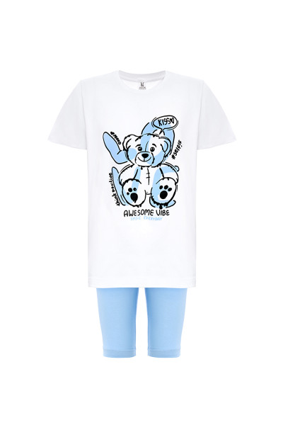 Комплект шорти велосипедки та футболка з блакитним принтом LOVE