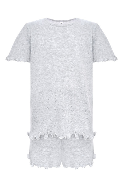 Піжама дитяча з ажурного трикотажу з візерунком сердечко, сірий меланж