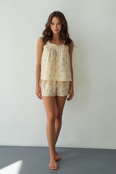 Комплект для сна "Нежность" майка и шорты, принт цветы