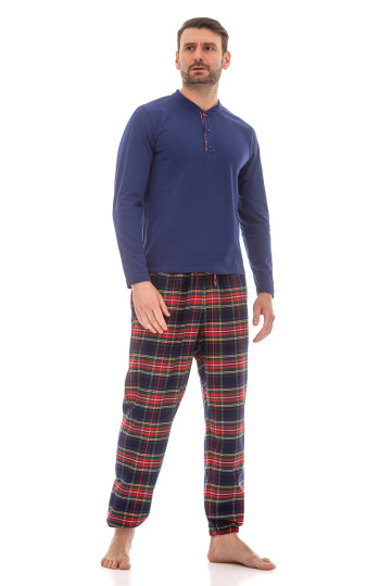 Пижама мужская лонгслив из кулира и фланелевые штаны