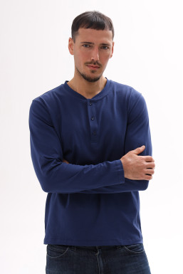 Чоловічий лонгслів з м'якого трикотажу з планкою поло на ґудзиках