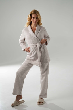 Костюм домашній жіночий капітоній кардиган на запах та штани, кавовий меланж