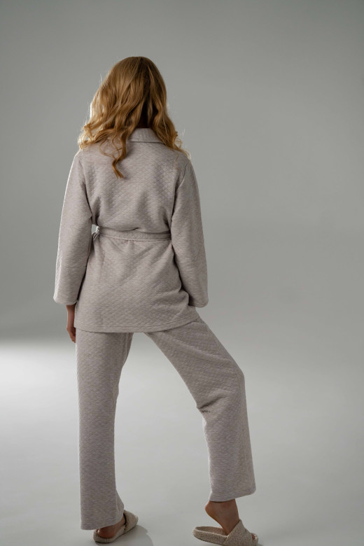Костюм домашній жіночий капітоній кардиган на запах та штани, кавовий меланж