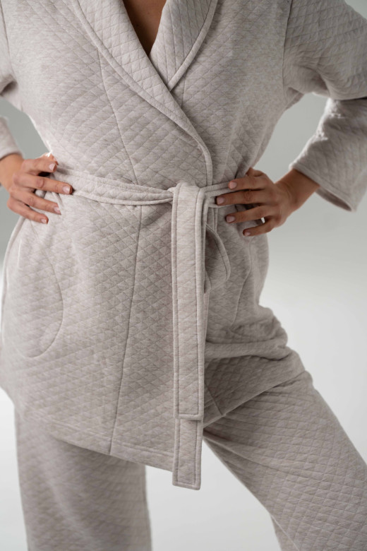 Костюм домашній жіночий капітоній кардиган на запах та штани, кавовий меланж