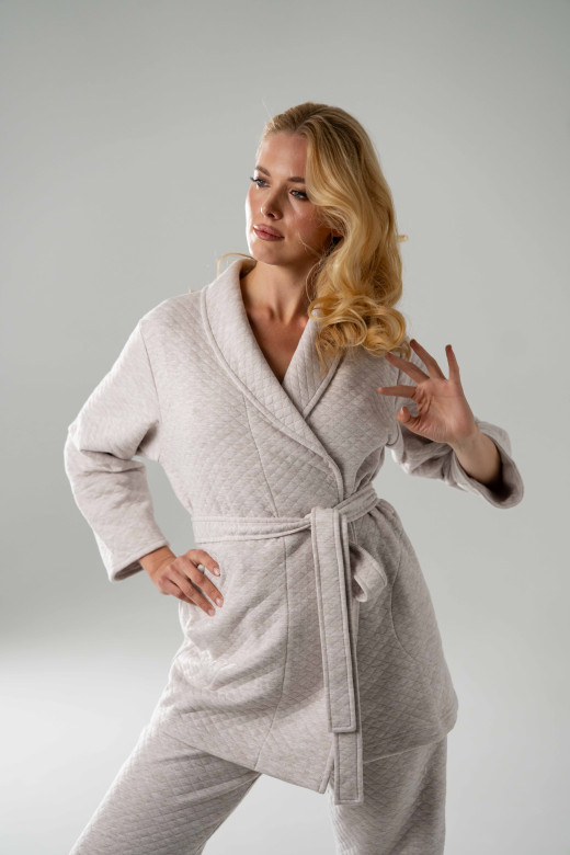 Костюм домашній жіночий капітоній кардиган на запах та штани, кавовий меланж