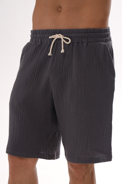 Мужские муслиновые шорты на резинке с кулиской и карманами