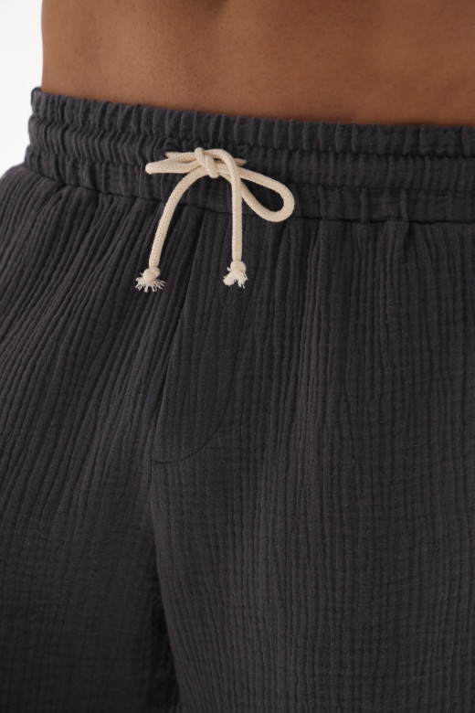 Мужские муслиновые шорты на резинке с кулиской и карманами