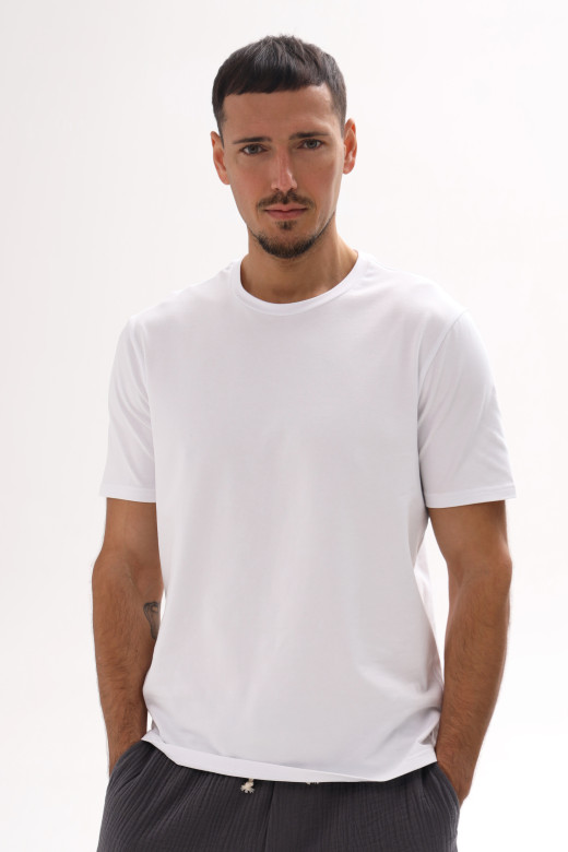 Футболка чоловіча базова з куліру, колір білий Футболка чоловіча базова з куліру, колір білий
