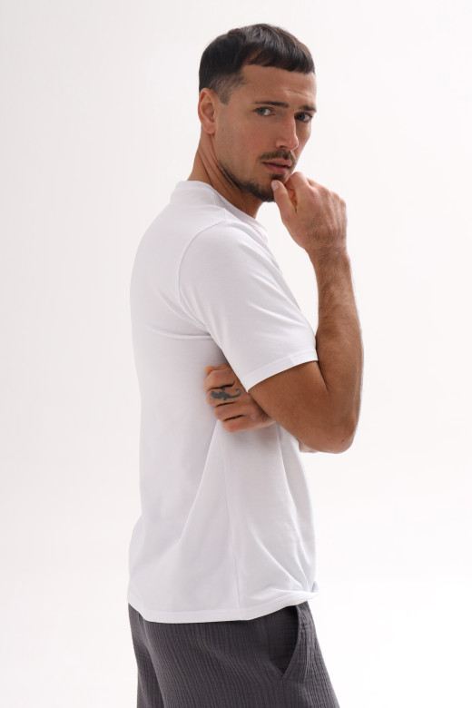 Футболка чоловіча базова з куліру, колір білий Футболка чоловіча базова з куліру, колір білий