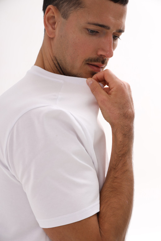 Футболка чоловіча базова з куліру, колір білий Футболка чоловіча базова з куліру, колір білий