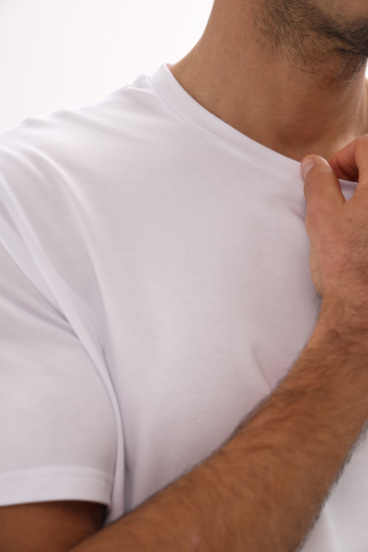 Футболка чоловіча базова з куліру, колір білий Футболка чоловіча базова з куліру, колір білий