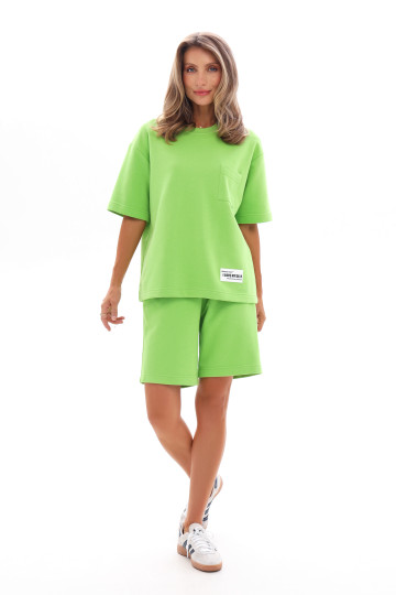 Костюм женский футболка и шорты из трехнитки, салатовый
