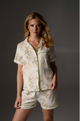 Піжамний комплект сорочка з коротким рукавом та шорти, принт квіти 