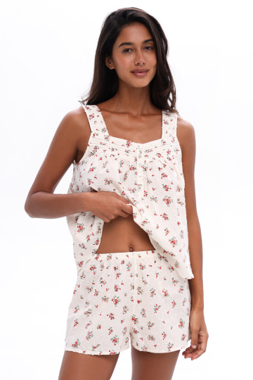 Комплект для сна из батиста майка на пуговицах и шорты, цветочный принт