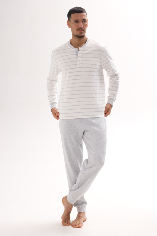 Лонгслів піжамний чоловічий з бавовни у сіру смужку Лонгслів піжамний чоловічий з бавовни у сіру смужку