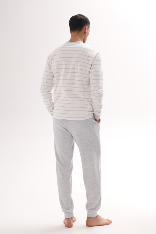 Лонгслів піжамний чоловічий з бавовни у сіру смужку Лонгслів піжамний чоловічий з бавовни у сіру смужку